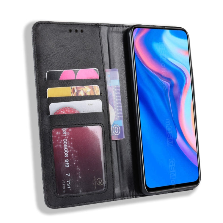 For Huawei Y9 Prime 2019 Magnetic Buckle Retro Crazy Horse Texture Horizontal Flip Leather Case with Holder & Card Slots & Photo Frame