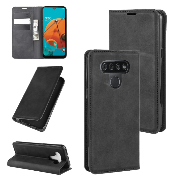 For LG K51 Retro-skin Business Magnetic Suction Leather Case with Holder & Card Slots & Wallet