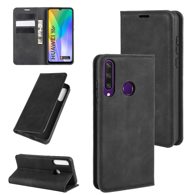 For Huawei Y6p Retro-skin Business Magnetic Suction Leather Case with Holder & Card Slots & Wallet