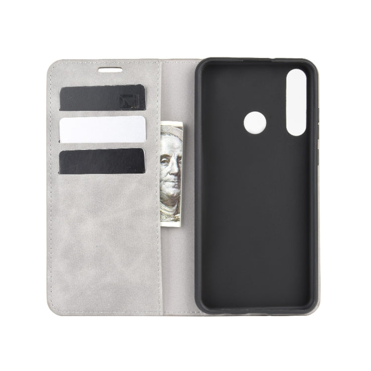 For Huawei Y6p Retro-skin Business Magnetic Suction Leather Case with Holder & Card Slots & Wallet