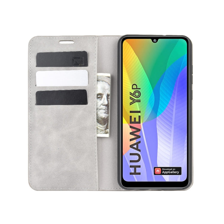 For Huawei Y6p Retro-skin Business Magnetic Suction Leather Case with Holder & Card Slots & Wallet