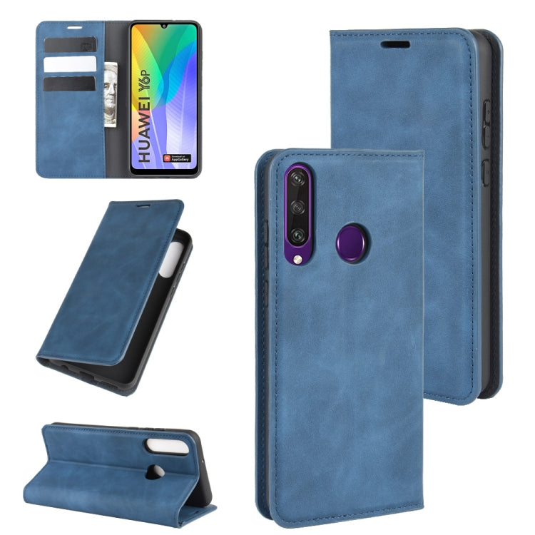 For Huawei Y6p Retro-skin Business Magnetic Suction Leather Case with Holder & Card Slots & Wallet