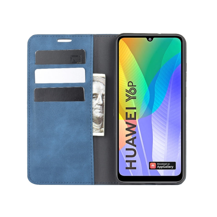 For Huawei Y6p Retro-skin Business Magnetic Suction Leather Case with Holder & Card Slots & Wallet