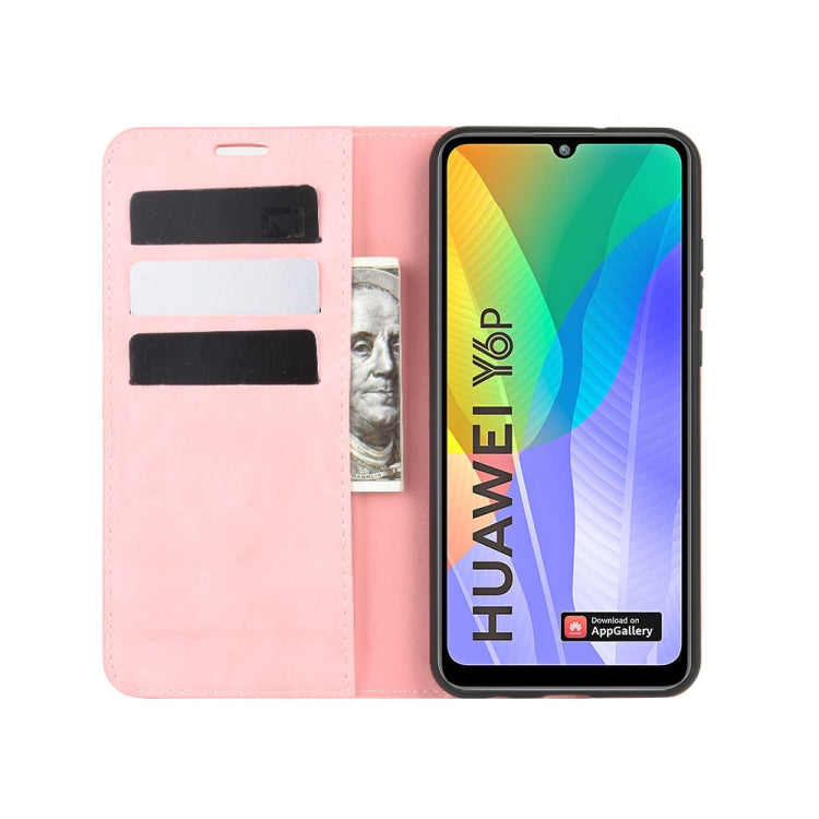 For Huawei Y6p Retro-skin Business Magnetic Suction Leather Case with Holder & Card Slots & Wallet