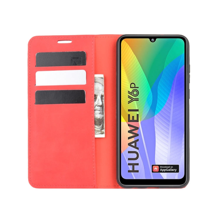 For Huawei Y6p Retro-skin Business Magnetic Suction Leather Case with Holder & Card Slots & Wallet