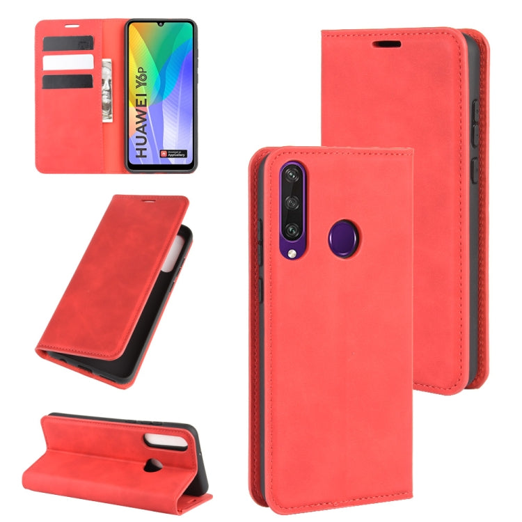 For Huawei Y6p Retro-skin Business Magnetic Suction Leather Case with Holder & Card Slots & Wallet