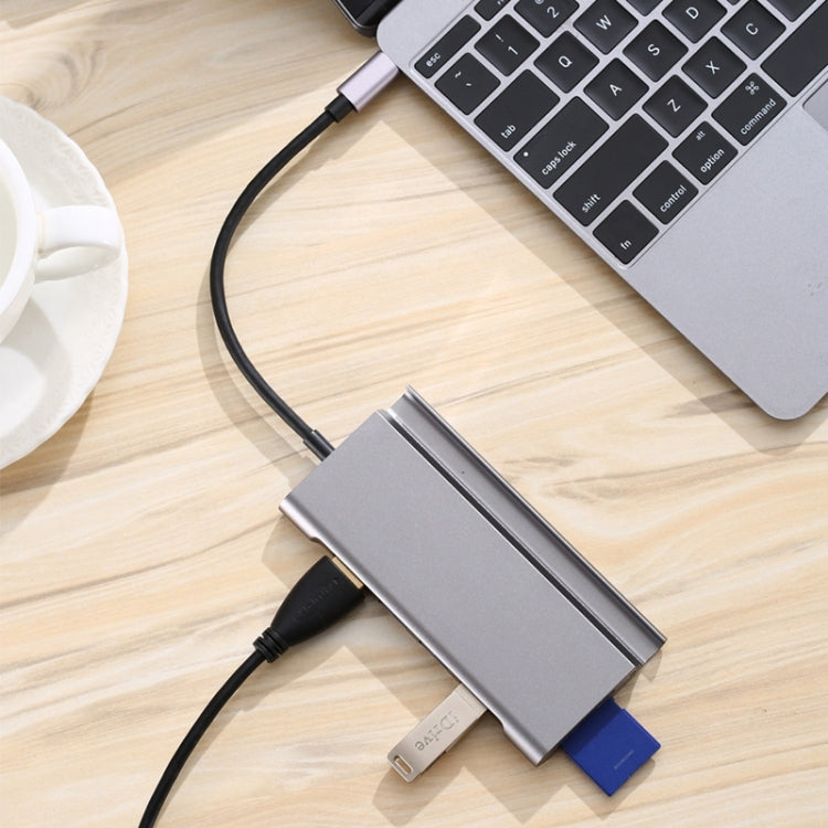 7-in-1 USB 3.1 hub type-C to USB 3.0 * 3 + HDMI 4K + SD / TF + PD with mobile phone bracket for MacBook PC millet tablet