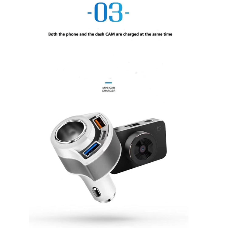 33W Cigarette Hole + QC3.0 Dual USB Interface Multifunctional Car Charger with Safety Hammer Function