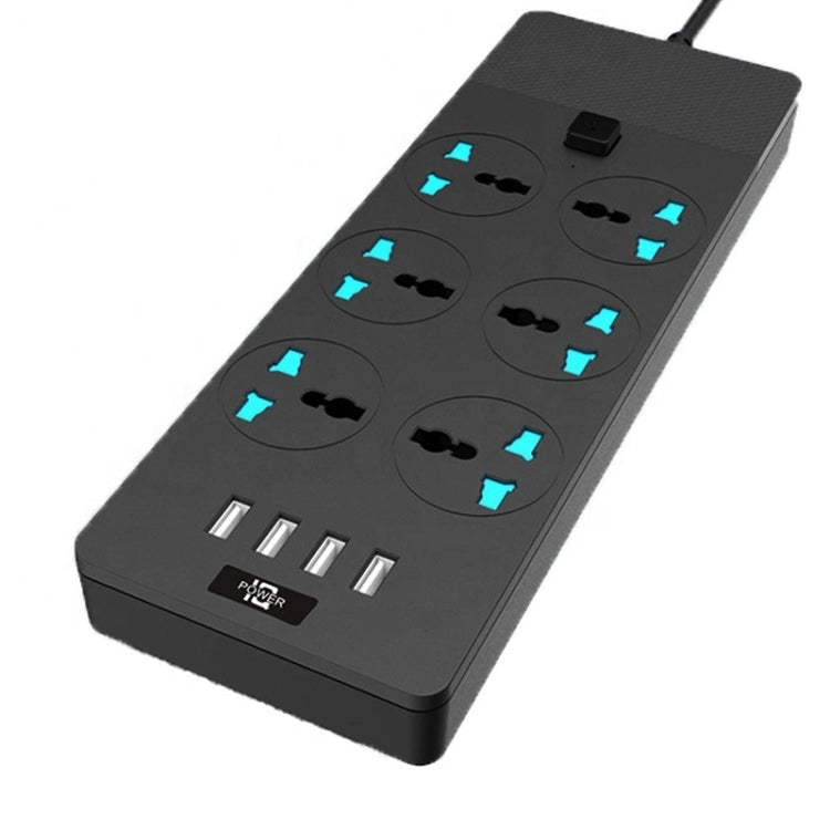 T12 Multi-functional Intelligent Plug-in 6-Hole Universal Jack + 4-Port USB Home Porous Socket 2 Meter Wire Length EU PLUG