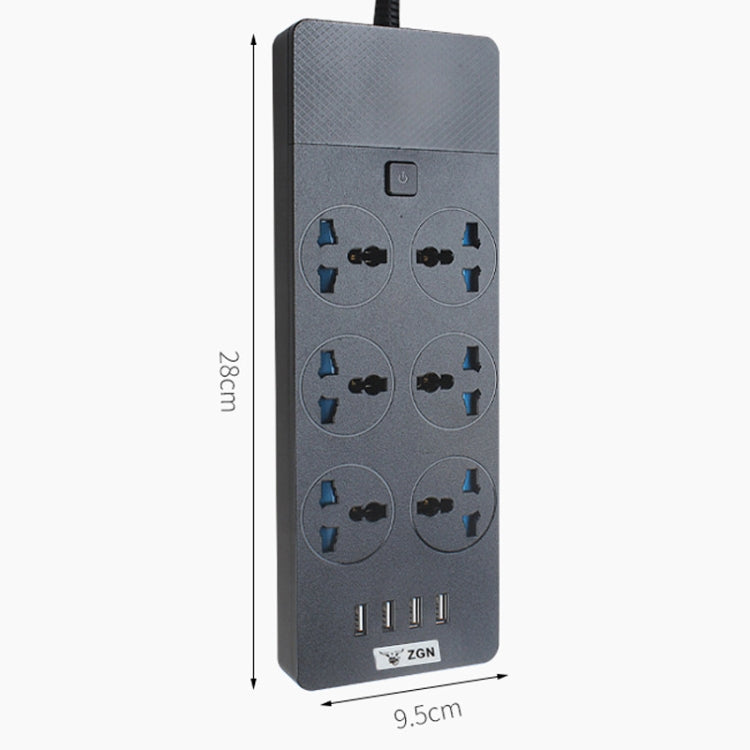 T12 Multi-functional Intelligent Plug-in 6-Hole Universal Jack + 4-Port USB Home Porous Socket 2 Meter Wire Length UK PLUG