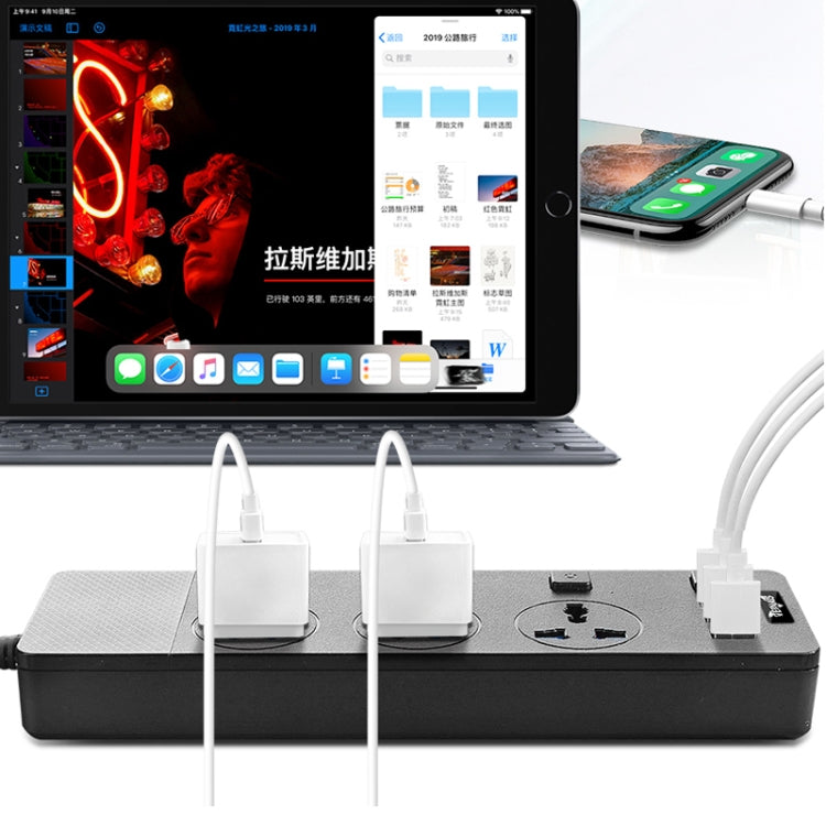 T11 high power 3000W multi-functional plug-in with independent switch and USB interface porous universal socket, US Plug