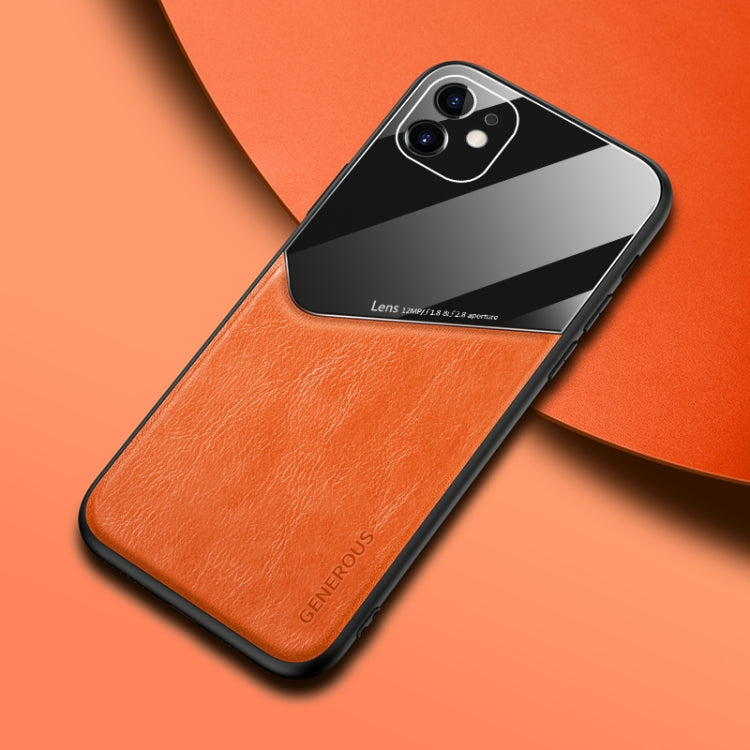 For iPhone 11 Pro Max All-inclusive Leather + Organic Glass Phone Case with Metal Iron Sheet