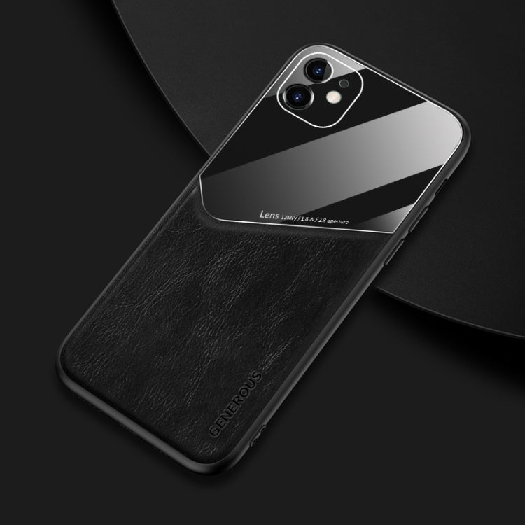 For iPhone 11 Pro Max All-inclusive Leather + Organic Glass Phone Case with Metal Iron Sheet