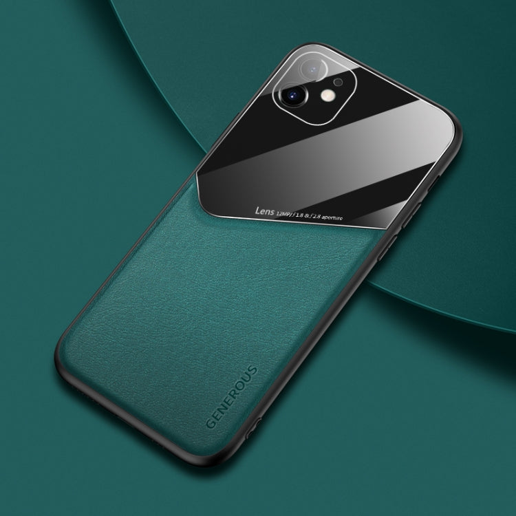 For iPhone 11 Pro Max All-inclusive Leather + Organic Glass Phone Case with Metal Iron Sheet