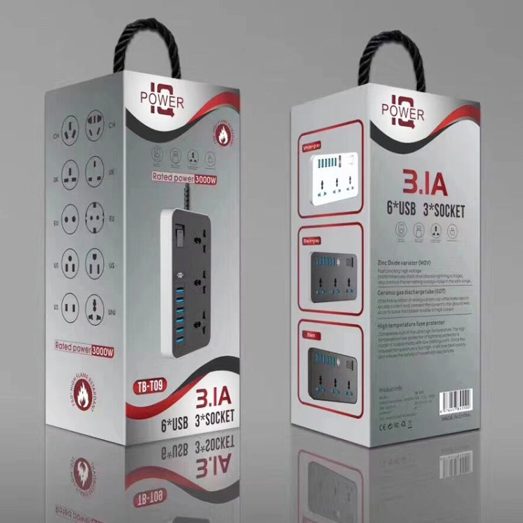 T09 3000W High Power Multi-Function Plug-in 3-Hole International Universal Jack + 6 USB Intelligent Charging UK PLUG