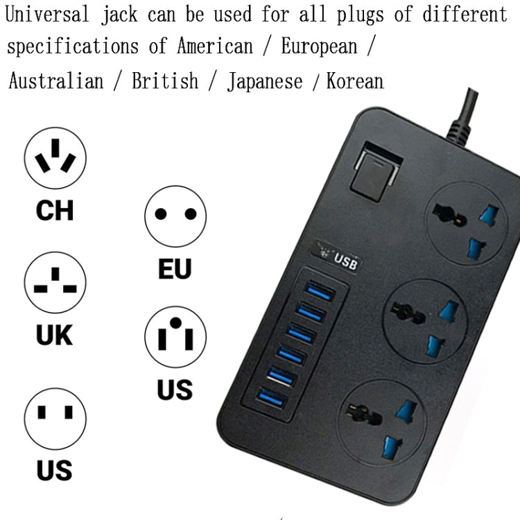 T09 3000W High Power Multi-Function Plug-in 3-Hole International Universal Jack + 6 USB Intelligent Charging UK PLUG