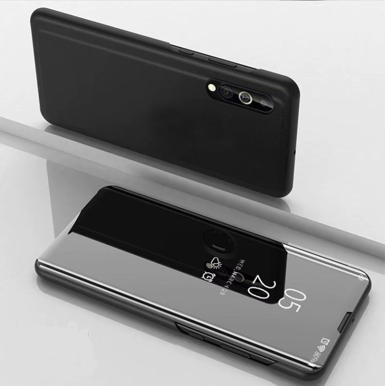 For Samsung Galaxy A01 Plated Mirror Horizontal Flip Leather Case with Holder