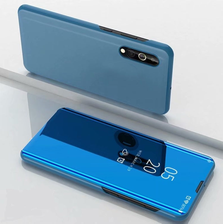 For Samsung Galaxy A01 Plated Mirror Horizontal Flip Leather Case with Holder