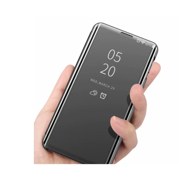 For Samsung Galaxy A01 Plated Mirror Horizontal Flip Leather Case with Holder