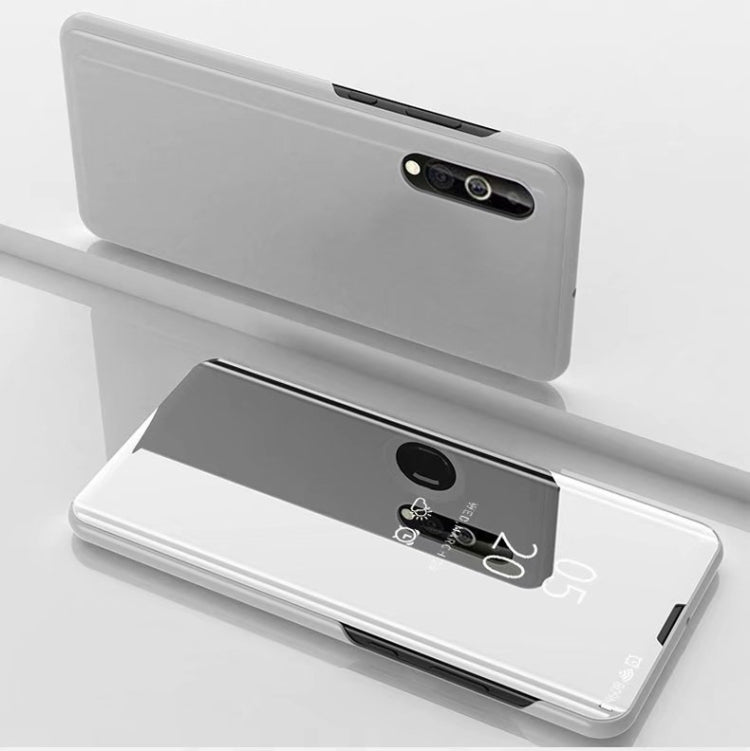 For Samsung Galaxy A01 Plated Mirror Horizontal Flip Leather Case with Holder