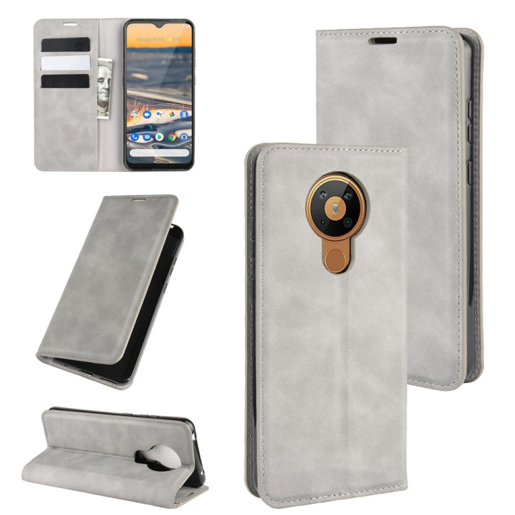 For Nokia 5.3 Retro-skin Business Magnetic Suction Leather Case with Holder & Card Slots & Wallet