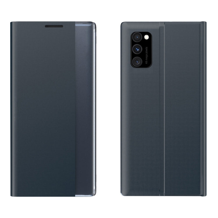 For Samsung Galaxy A71 5G Side Display Magnetic Horizontal Flip Plain Texture Cloth + PC Case with Holder & Sleep / Wake-up Function