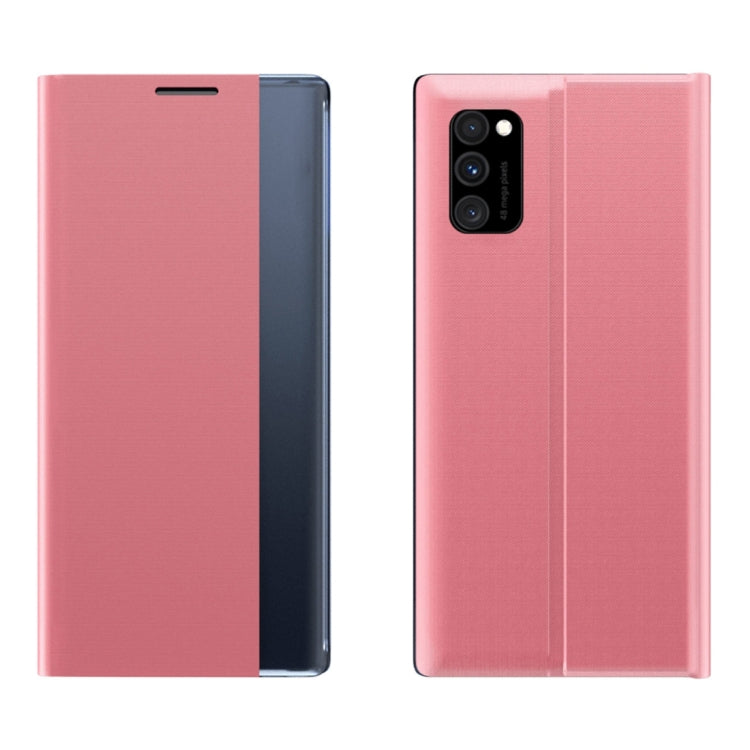 For Samsung Galaxy A71 5G Side Display Magnetic Horizontal Flip Plain Texture Cloth + PC Case with Holder & Sleep / Wake-up Function