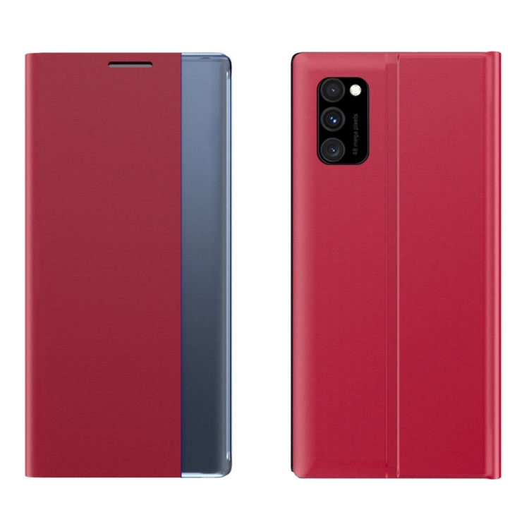 For Samsung Galaxy A71 5G Side Display Magnetic Horizontal Flip Plain Texture Cloth + PC Case with Holder & Sleep / Wake-up Function