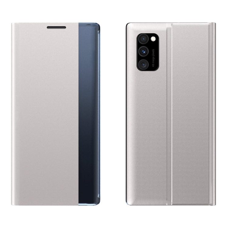 For Samsung Galaxy A71 5G Side Display Magnetic Horizontal Flip Plain Texture Cloth + PC Case with Holder & Sleep / Wake-up Function