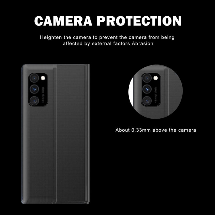 For Samsung Galaxy A71 5G Side Display Magnetic Horizontal Flip Plain Texture Cloth + PC Case with Holder & Sleep / Wake-up Function