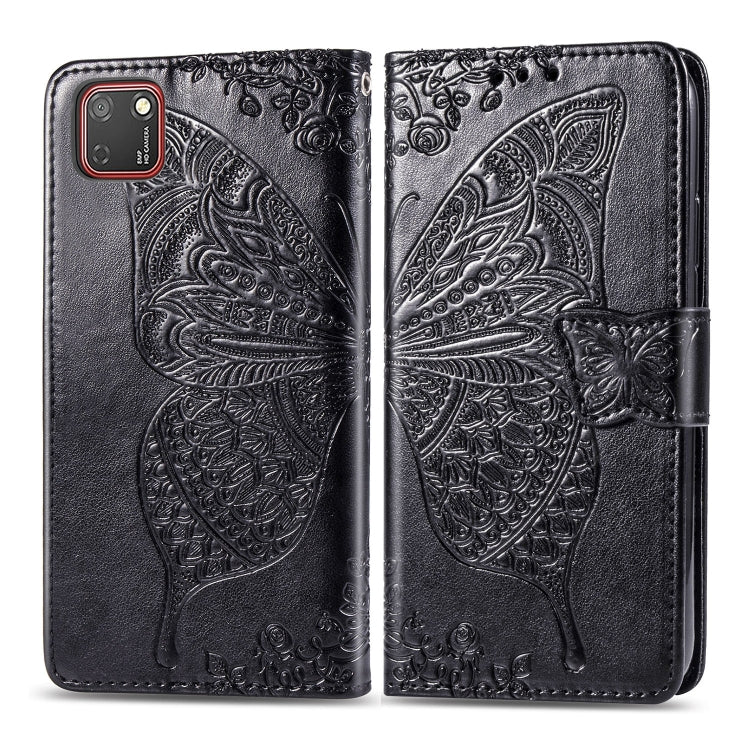 For Huawei Y5P Butterfly Love Flower Embossed Horizontal Flip Leather Case with Bracket / Card Slot / Wallet / Lanyard