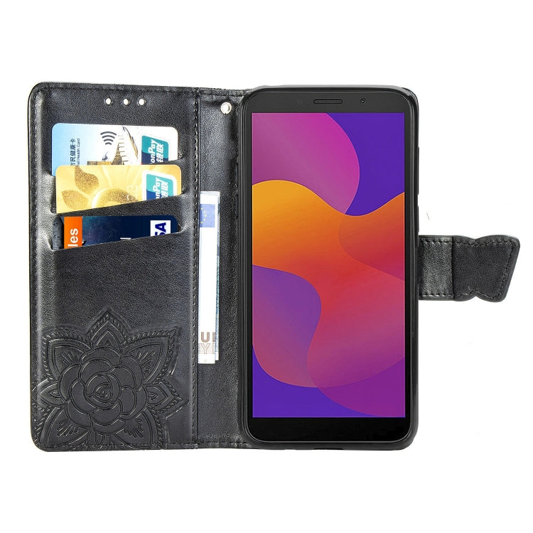 For Huawei Y5P Butterfly Love Flower Embossed Horizontal Flip Leather Case with Bracket / Card Slot / Wallet / Lanyard