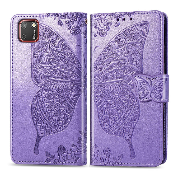 For Huawei Y5P Butterfly Love Flower Embossed Horizontal Flip Leather Case with Bracket / Card Slot / Wallet / Lanyard