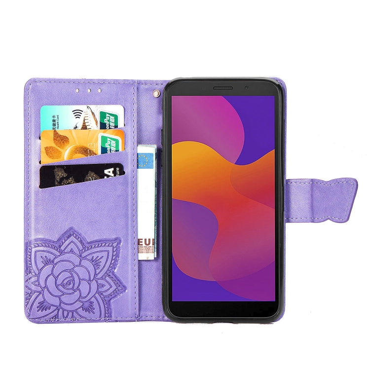 For Huawei Y5P Butterfly Love Flower Embossed Horizontal Flip Leather Case with Bracket / Card Slot / Wallet / Lanyard