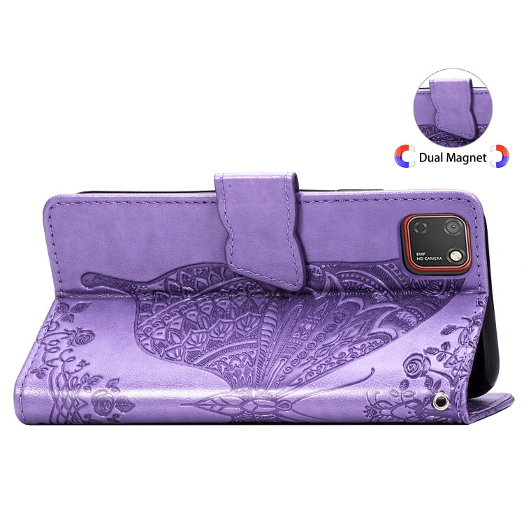 For Huawei Y5P Butterfly Love Flower Embossed Horizontal Flip Leather Case with Bracket / Card Slot / Wallet / Lanyard