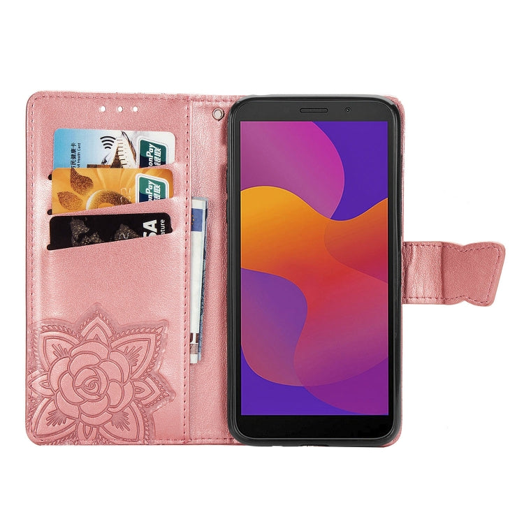 For Huawei Y5P Butterfly Love Flower Embossed Horizontal Flip Leather Case with Bracket / Card Slot / Wallet / Lanyard