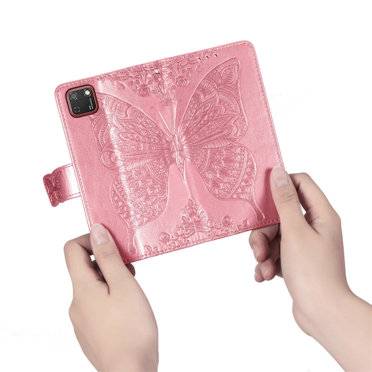 For Huawei Y5P Butterfly Love Flower Embossed Horizontal Flip Leather Case with Bracket / Card Slot / Wallet / Lanyard