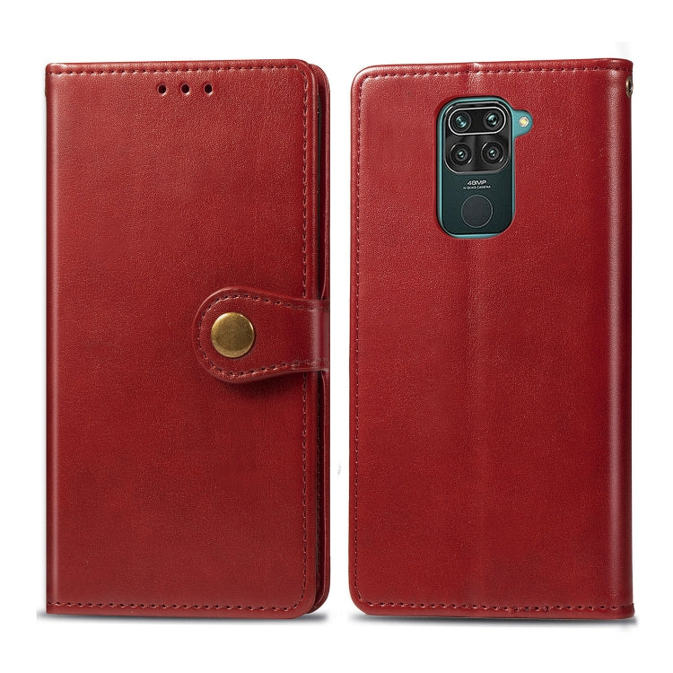 For Xiaomi Redmi 10X 4G/Redmi Note 9 Retro Solid Color Leather Buckle Phone Case with Lanyard & Photo Frame & Card Slot & Wallet & Stand Function