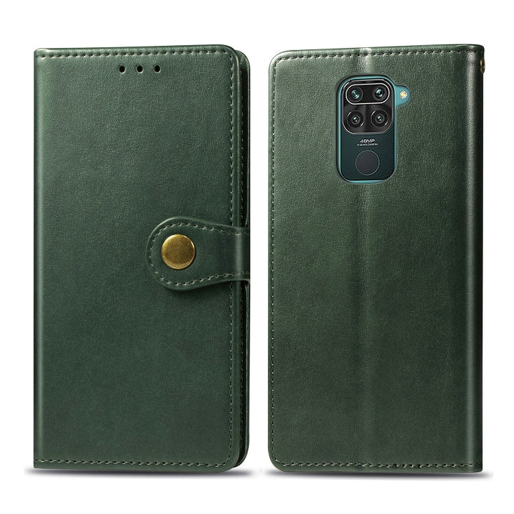 For Xiaomi Redmi 10X 4G/Redmi Note 9 Retro Solid Color Leather Buckle Phone Case with Lanyard & Photo Frame & Card Slot & Wallet & Stand Function