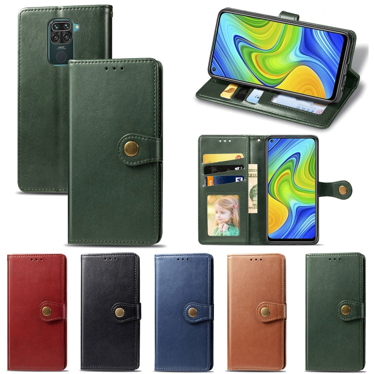 For Xiaomi Redmi 10X 4G/Redmi Note 9 Retro Solid Color Leather Buckle Phone Case with Lanyard & Photo Frame & Card Slot & Wallet & Stand Function