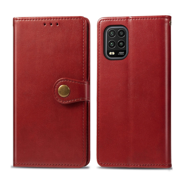 For Xiaomi Mi 10 Lite 5G Retro Solid Color Leather Buckle Phone Case with Lanyard & Photo Frame & Card Slot & Wallet & Stand Function
