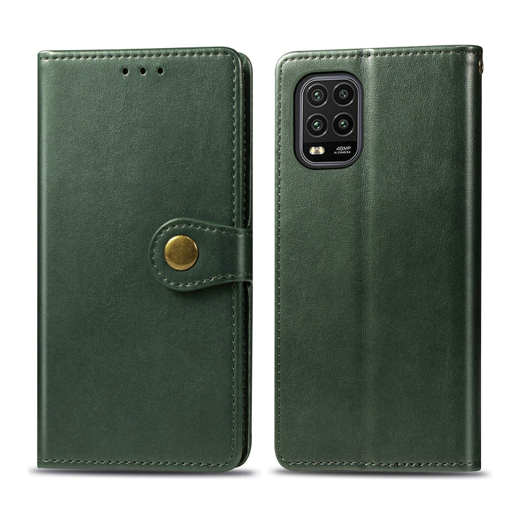 For Xiaomi Mi 10 Lite 5G Retro Solid Color Leather Buckle Phone Case with Lanyard & Photo Frame & Card Slot & Wallet & Stand Function