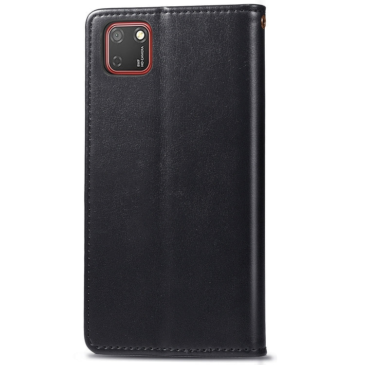 For Huawei Y5P 2020 Retro Solid Color Leather Buckle Phone Case with Lanyard & Photo Frame & Card Slot & Wallet & Stand Function