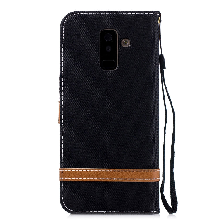 Color Matching Denim Texture Leather Case for Galaxy A6+, with Holder & Card Slots & Wallet & Lanyard
