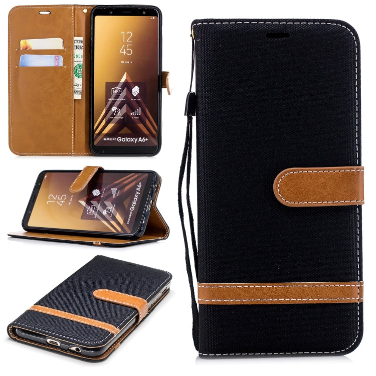 Color Matching Denim Texture Leather Case for Galaxy A6+, with Holder & Card Slots & Wallet & Lanyard