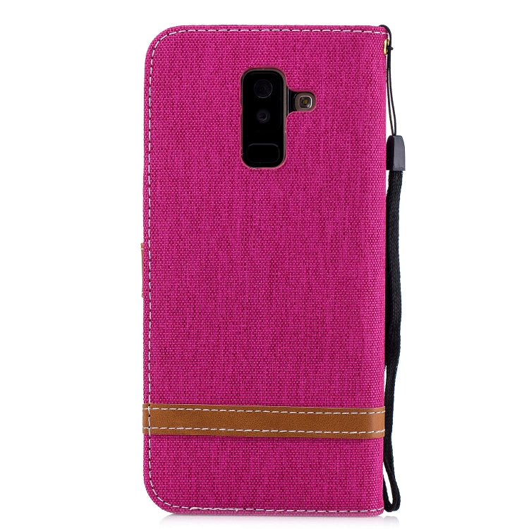 Color Matching Denim Texture Leather Case for Galaxy A6+, with Holder & Card Slots & Wallet & Lanyard