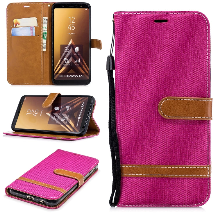 Color Matching Denim Texture Leather Case for Galaxy A6+, with Holder & Card Slots & Wallet & Lanyard
