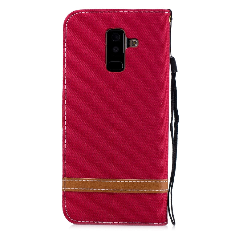 Color Matching Denim Texture Leather Case for Galaxy A6+, with Holder & Card Slots & Wallet & Lanyard