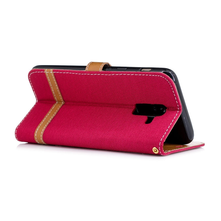 Color Matching Denim Texture Leather Case for Galaxy A6+, with Holder & Card Slots & Wallet & Lanyard