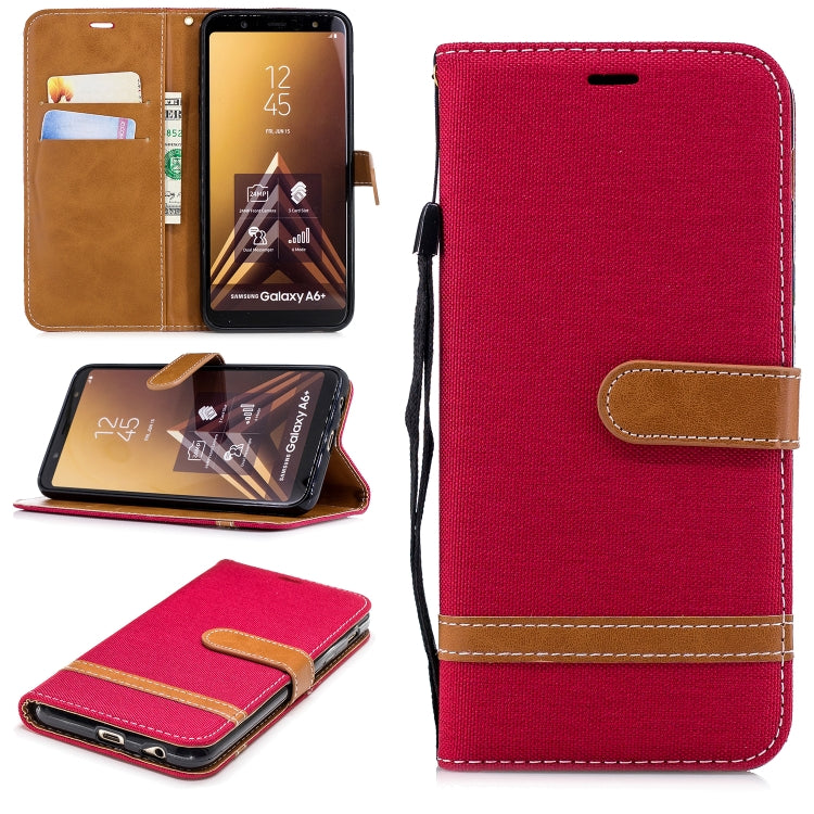 Color Matching Denim Texture Leather Case for Galaxy A6+, with Holder & Card Slots & Wallet & Lanyard